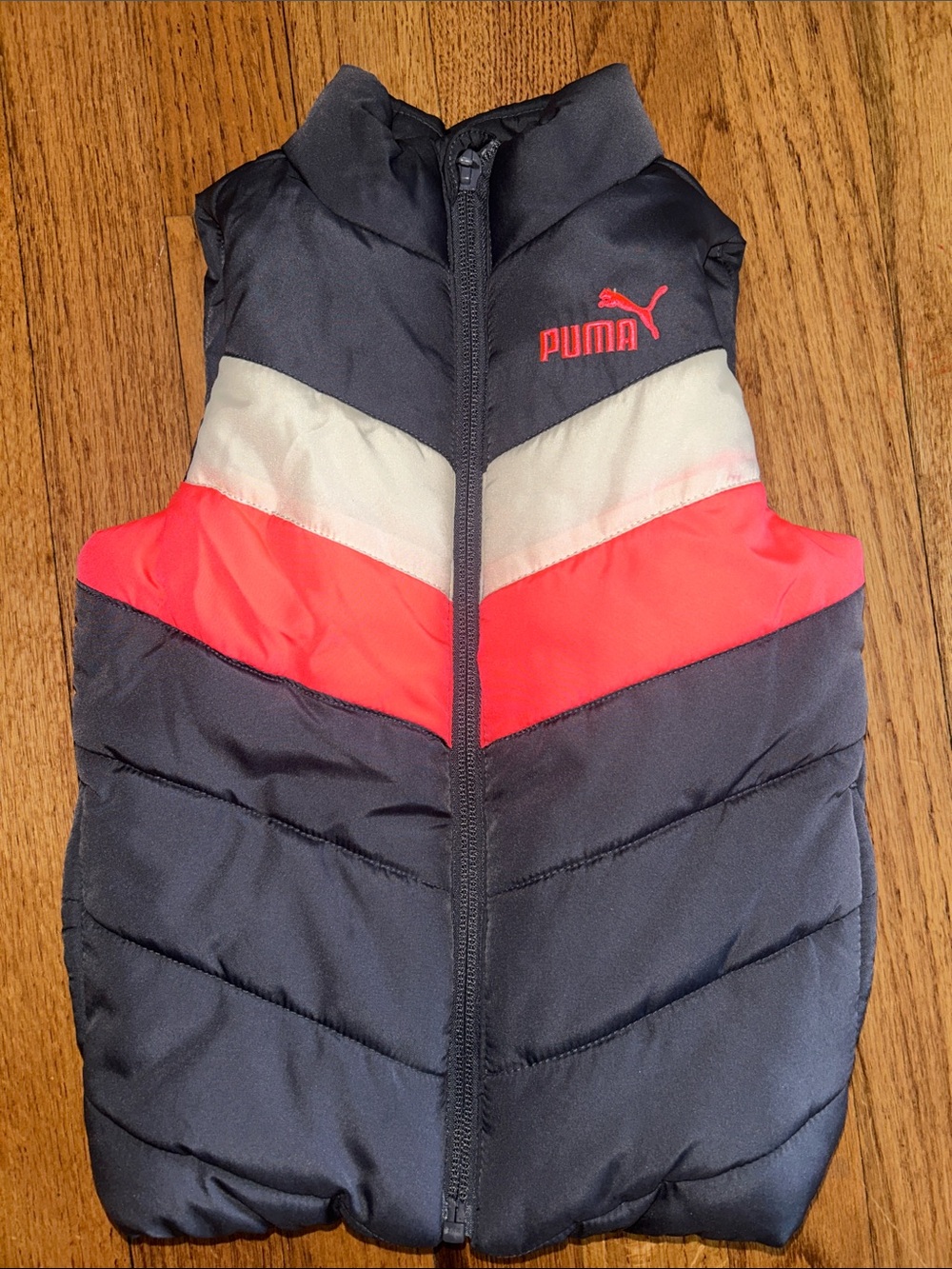 Puma Navy Red White Chevron Puffer Vest - Sporty Sleeveless size 2T